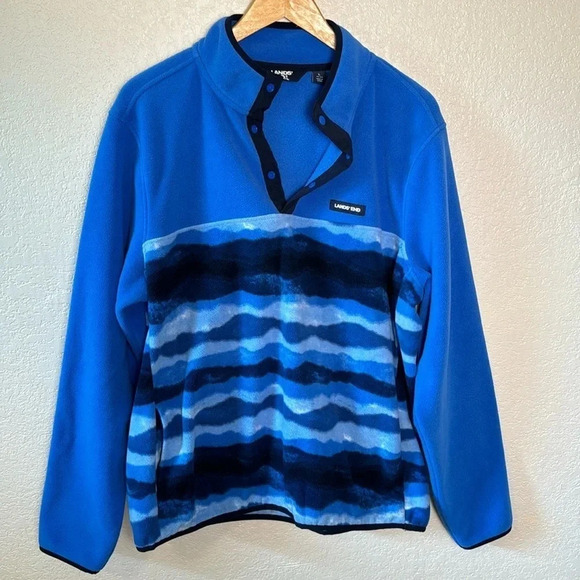 Lands End Mens Radiant Blue‎ Mountain Heritage Fleece Pullover Sweater Large - Picture 1 of 6